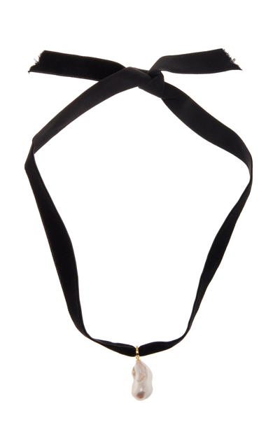 Shop Emili Vivienne Pearl; Velvet Necklace In Black