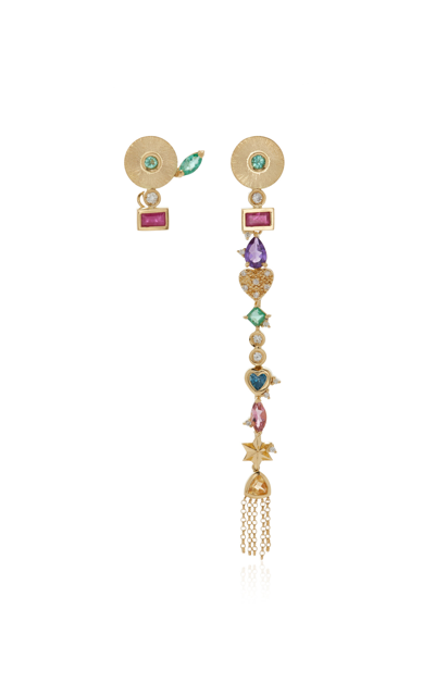 Shop Carolina Neves 18k Yellow Gold Multi-stone Irregular Earrings