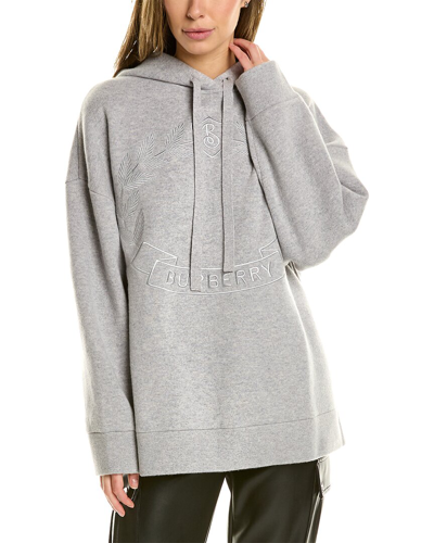 Shop Burberry Logo Cashmere-blend Hoodie In Grey