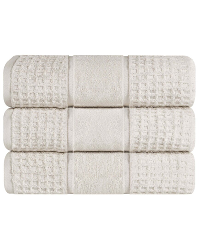 Superior Set Of 3 Zero Twist Cotton Waffle Honeycomb Plush Soft Absorbent Bath  Towels