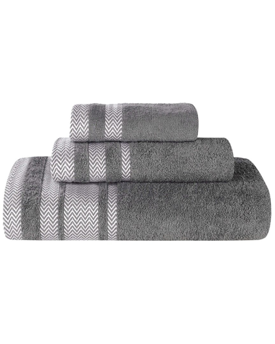 Superior 3pc Zero Twist Cotton Dobby Border Plush Soft Absorbent Towel Set