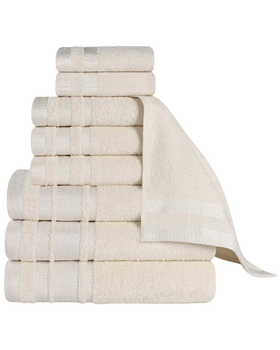 Superior 9pc Zero Twist Cotton Dobby Border Plush Soft Absorbent Towel Set