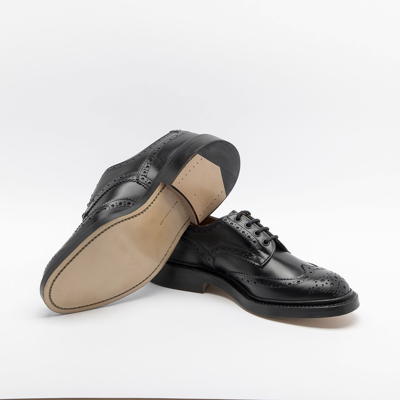 Shop Tricker's Bourton Black Box Calf Derby Shoe (leather Sole) In Nero