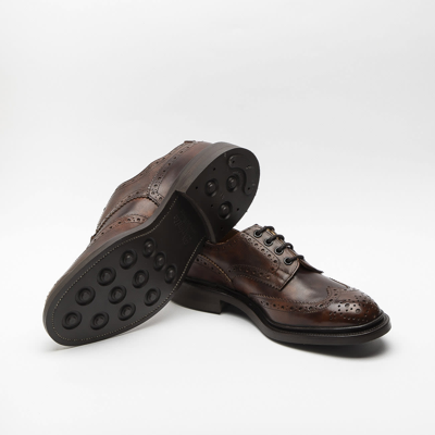 Shop Tricker's Bourton Dark Brown Museum Calf Derby Shoe In Marrone