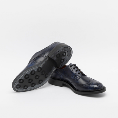Shop Tricker's Bourton Navy Museum Calf Full Brogue Derby Shoe In Blu