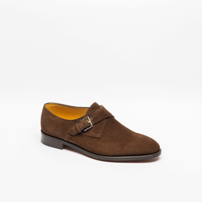 Shop John Lobb Ashill Dark Brown Suede Monk Strap Shoe In Marrone