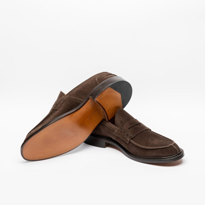 Shop Tricker's Cafè Repello Suede Penny Loafer In Marrone