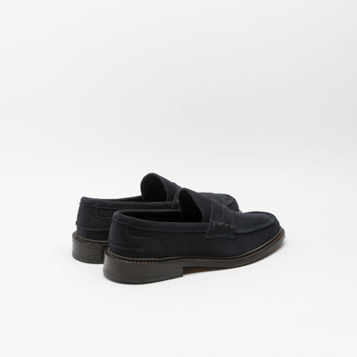 Tricker's Suede Loafers With Round Toe And Penny Strap In Black