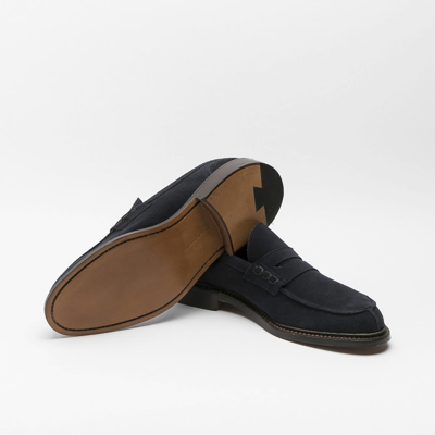 Tricker's Suede Loafers With Round Toe And Penny Strap In Black
