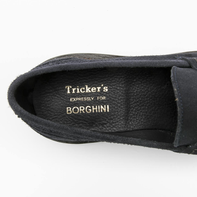 Tricker's Suede Loafers With Round Toe And Penny Strap In Black