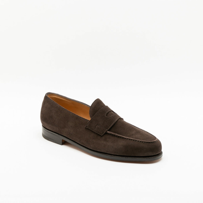 Shop John Lobb Lopez Bruinn Suede Unlined Penny Loafer In Marrone