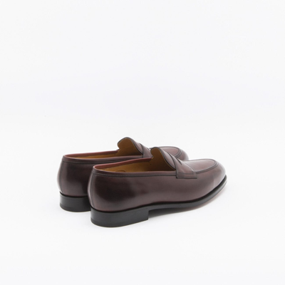 Shop Edward Green Piccadilly Burgundy Antique Calf Penny Loafer In Bordeaux