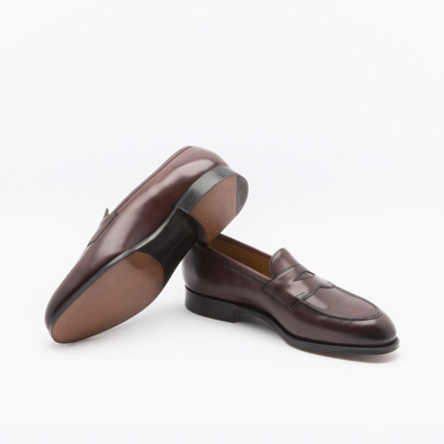 Shop Edward Green Piccadilly Burgundy Antique Calf Penny Loafer In Bordeaux