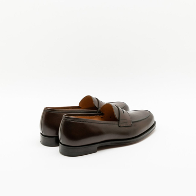 Shop Crockett &amp; Jones Grantham 2 Dark Brown Burnished Calf Penny Loafer In Marrone