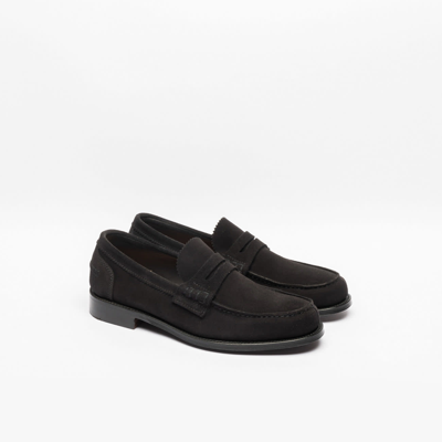 Shop Cheaney Black Suede Penny Loafer In Nero
