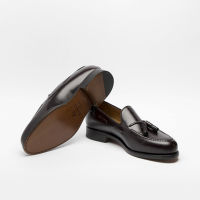 Shop Berwick 1707 Dark Brown Polished Leather Tassel Loafer In Marrone