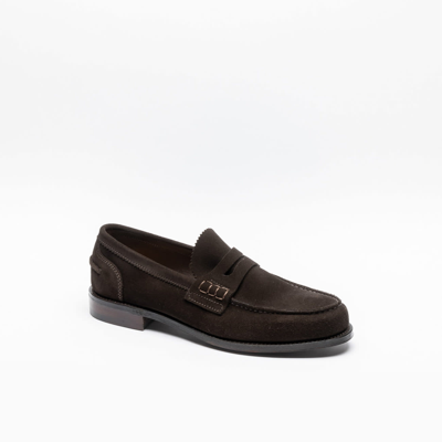 Shop Cheaney Bitter Chocolate Suede Penny Loafer In Marrone