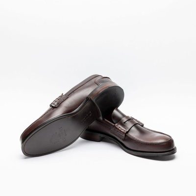 Shop Cheaney Brown Oxford Pull Up Calf Penny Loafer In Bordeaux