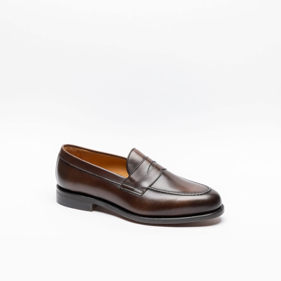 Shop Berwick 1707 Brown Polished Leather Loafer In Marrone