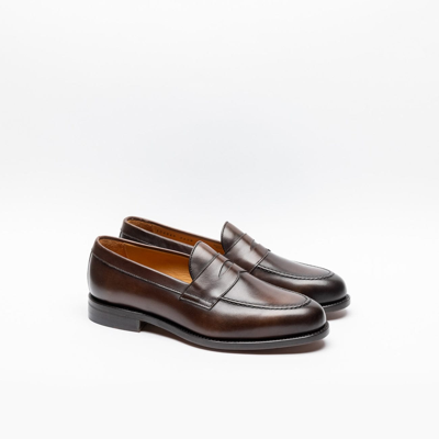 Shop Berwick 1707 Brown Polished Leather Loafer In Marrone