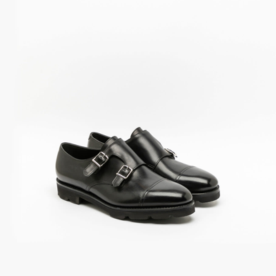 Shop John Lobb William Black Calf Monk Strap Shoe With Walking Sole In Nero