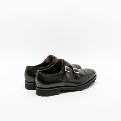 Shop John Lobb William Black Calf Monk Strap Shoe With Walking Sole In Nero