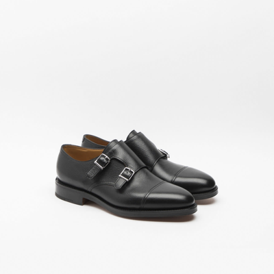 Shop John Lobb William Black Buffalo Calf Monk Strap Shoe In Nero