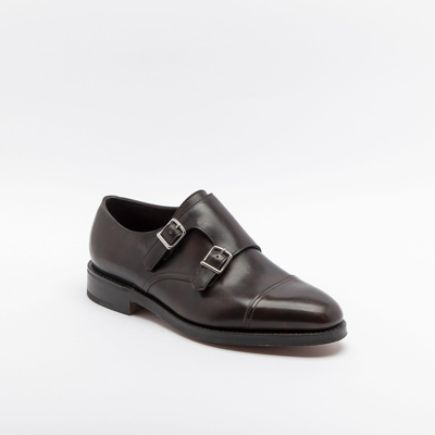 Shop John Lobb William Dark Brown Museum Calf Monk Strap Shoe (fitting F/ee) In Marrone