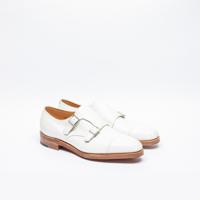 Shop John Lobb William White Buffalo Calf Monk Strap Shoe In Bianco