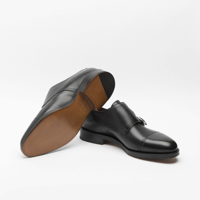 Shop John Lobb William Black Buffalo Calf Monk Strap Shoe In Nero