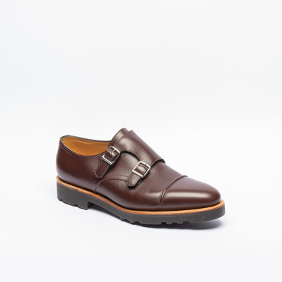 Shop John Lobb William Ii Brown Buffalo Calf Monk Strap Shoe In Marrone