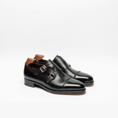 Shop John Lobb Black Glazed Calf Monk Strap Shoe In Nero