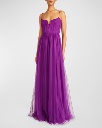 Shop ml Monique Lhuillier Nyla Sleeveless Cutout Tulle Gown In Bright Magenta