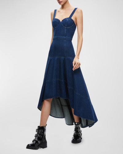 Shop Alice And Olivia Donella Denim High-low Dress In Love Train