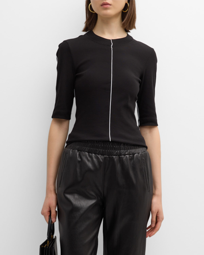 Shop Rosetta Getty Contrast Seam Short-sleeve Rib Jersey T-shirt In Black