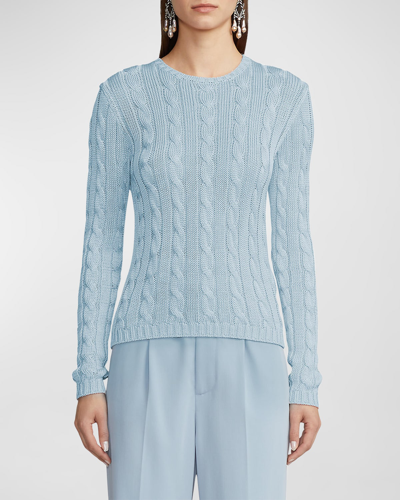 Shop Ralph Lauren High Shine Silk Cable-knit Sweater In Blue