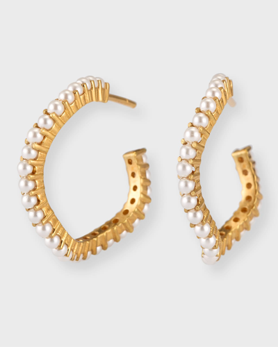 Shop Joanna Laura Constantine Wave Pearl Hoop Earrings In Gold