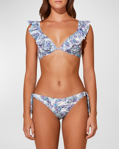 Shop Vilebrequin Isadora Fish-print Bikini Top In Blanc