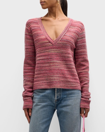 Shop Atm Anthony Thomas Melillo Spacedyed Cotton-blend Deep V-neck Sweater In Lipstick
