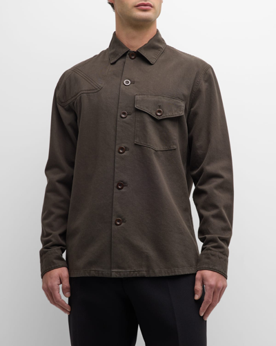 Shop Burberry Men's Twill Shirt With Embroidered Patches In Otter