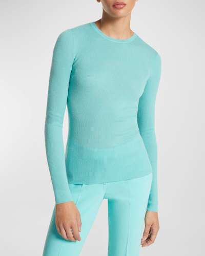 Shop Michael Kors Hutton Ribbed Cashmere Pullover In Seafoam