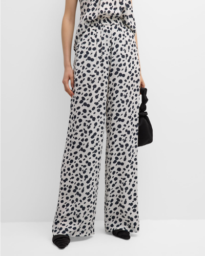 Shop Rosetta Getty Cheetah-print Relaxed Wide-leg Pull-on Pants In Blackwhite