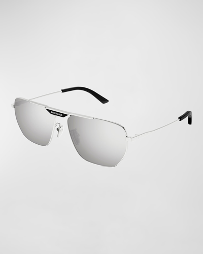 Shop Balenciaga Men's Bb0298sm Metal Aviator Sunglasses In Shiny Silver