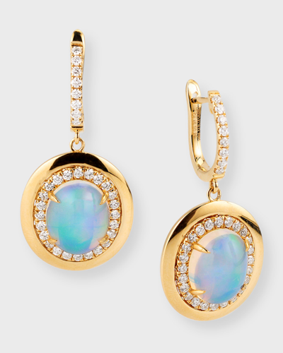 Shop David Kord 18k Yellow Gold Earrings With Oval-shape Opal And Diamonds, 4.46tcw