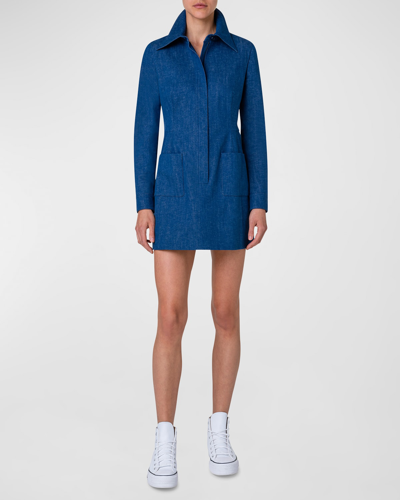 Shop Akris Front-zip Denim Tunic Mini Dress In Medium Denim