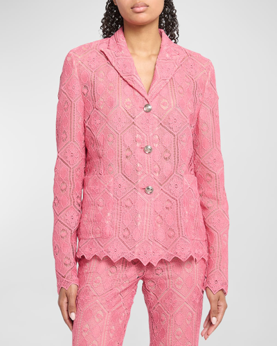 Shop Giambattista Valli Crochet-knit Single-breasted Blazer Jacket In Dark Pink