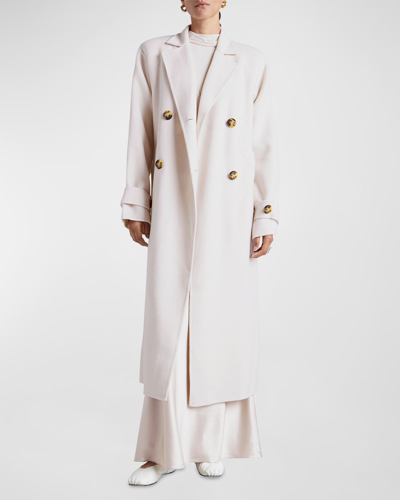 Shop Splendid X Kate Young Long Cashmere And Wool Coat In Natural