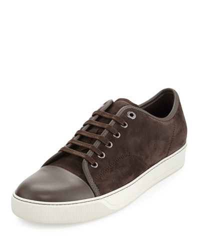 Lanvin Men's Matte Cap-toe Low-top Trainers In Navy Blue