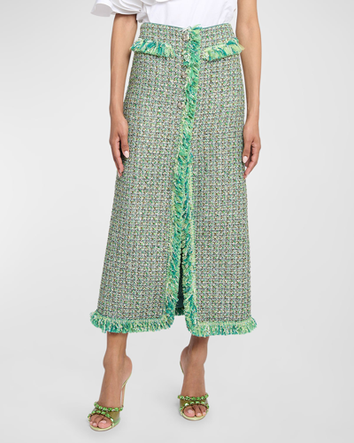 Shop Giambattista Valli Button-front Tweed Midi Skirt In Green
