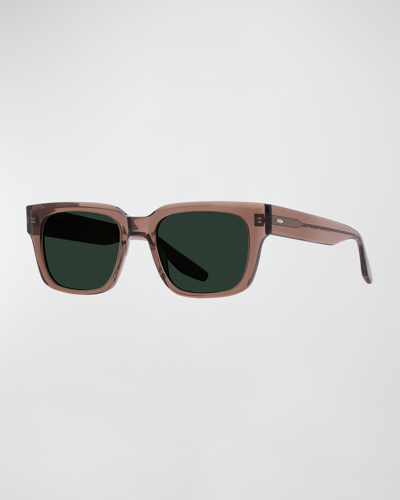Shop Barton Perreira Men's Zander Plastic Rectangle Sunglasses In Tabac Green Smoke